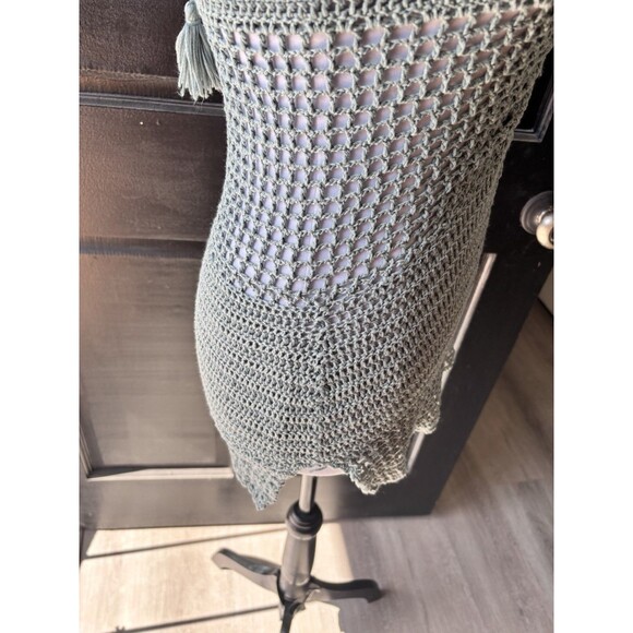 Sexy Open Knit Crochet Festival Boho Swim mini Halter Dress Coverup Teal Green - Picture 3 of 11